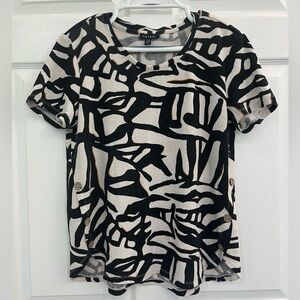 Tribal Black White & Brown Geometric Pattern Button Womens Knit Blouse Shirt Top